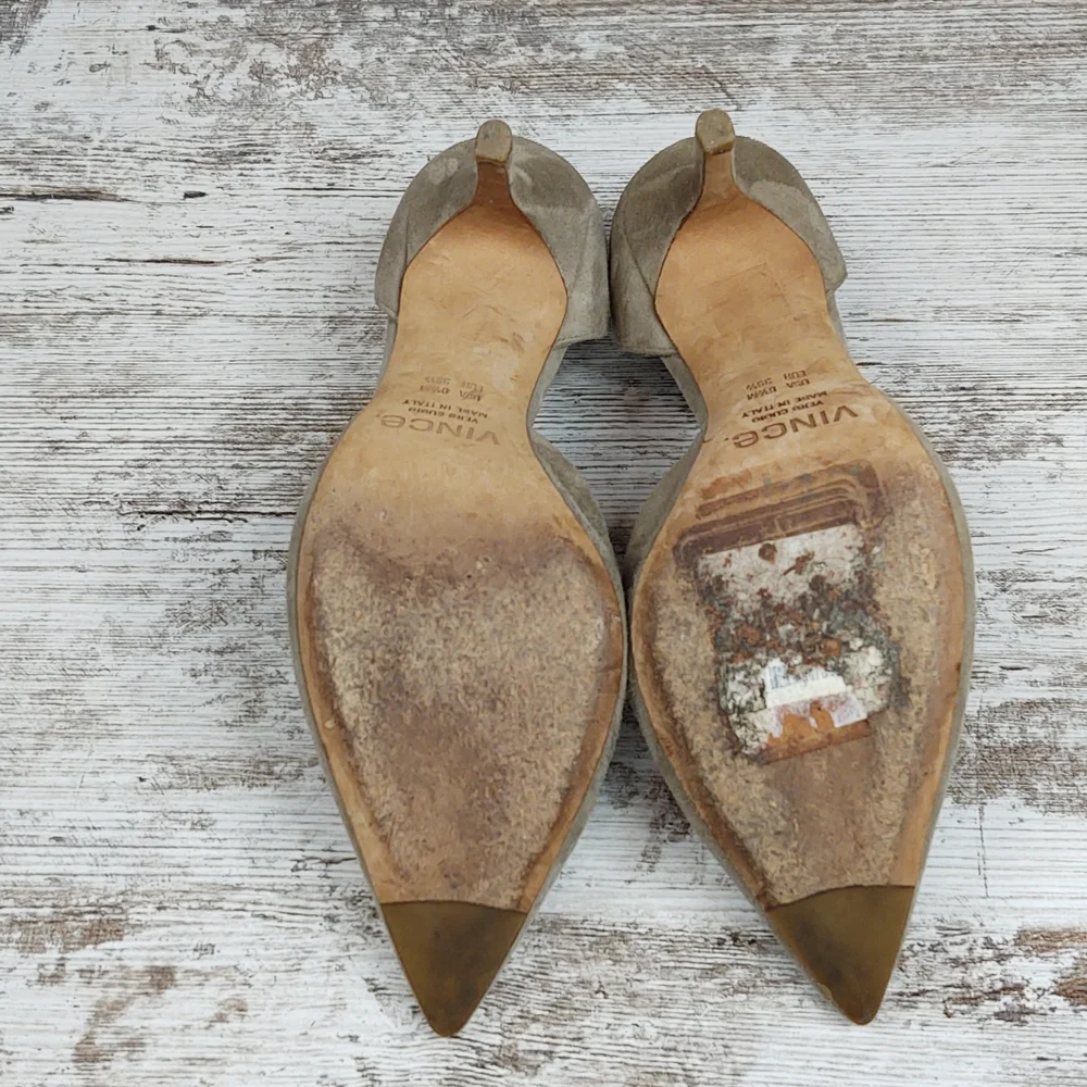 Vince Celeste Taupe Suede Leather D'orsay Pumps